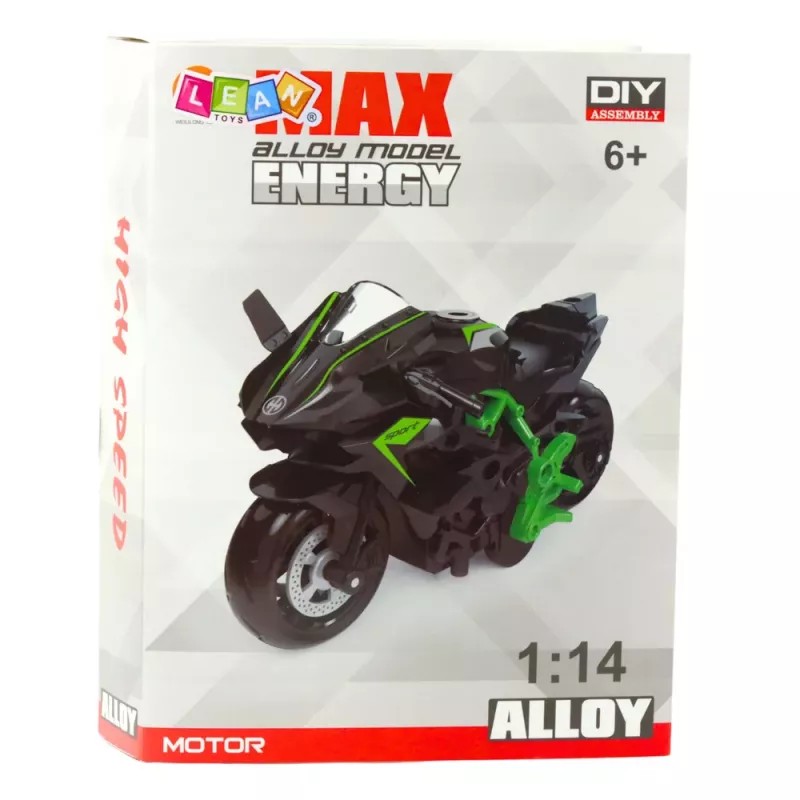 LEAN TOYS Motocykl do samodzielnego montażu na śruby Metal 1:14 DIY Pomarańczowo-Zielony