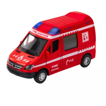 LEAN TOYS Wóz Strażacki Metalowy Pull Back Światła Dźwięki Czerwony 1:32