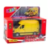 LEAN TOYS Metalowy Furgon Dostawczy z Napędem Pull-Back, Światłami i Dźwiękami, Żółty, Skala 1:32