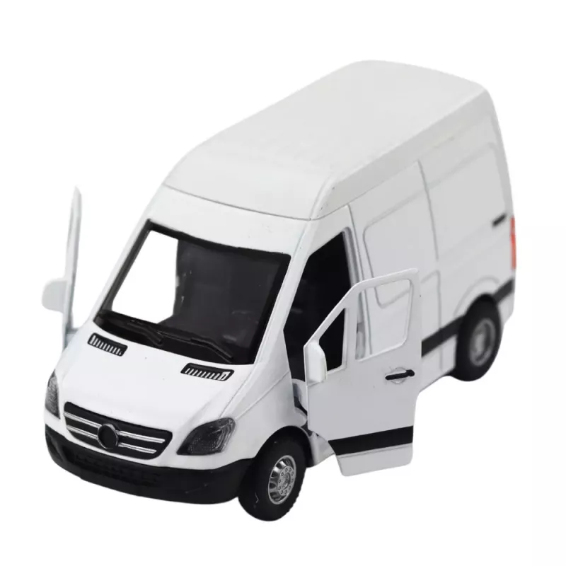 LEAN TOYS Metalowy Samochód Dostawczy z Silnikiem Pull-Back, Światłami, Dźwiękami, Biały 1:32
