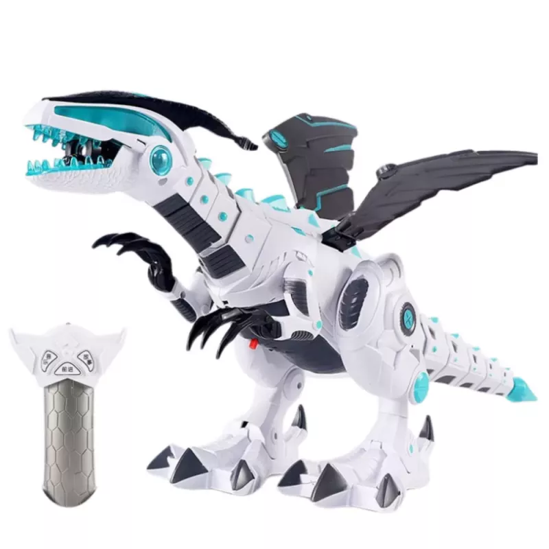 LEAN TOYS RC Zdalnie Sterowany Dinozaur Robot z Skrzydłami, Światłami i Dźwiękami Biały
