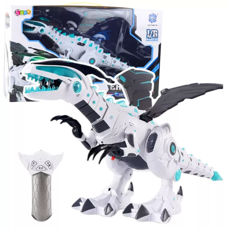 LEAN TOYS RC Zdalnie Sterowany Dinozaur Robot z Skrzydłami, Światłami i Dźwiękami Biały
