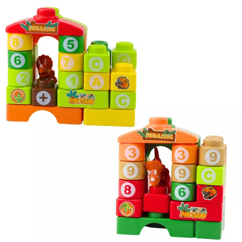 LEAN TOYS Edukacyjne Klocki Konstrukcyjne w Torbie Dinozaury Cyfry Litery 91 szt.