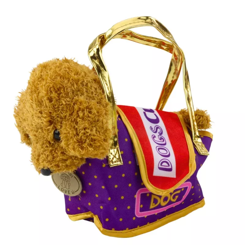 LEAN TOYS Poodle Dog w torbie na rzep, pluszowa zabawka, jasnobrązowy