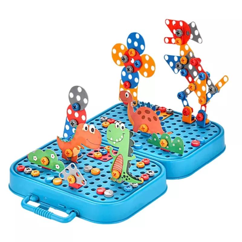 LEAN TOYS DIY Zestaw Śrubokrętów Walizka Puzzle Dinozaury Klocki Śrubokręt 228 szt.