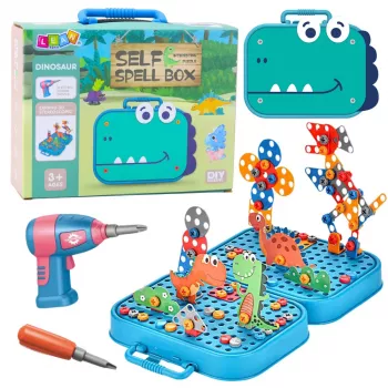 LEAN TOYS DIY Zestaw Śrubokrętów Walizka Puzzle Dinozaury Klocki Śrubokręt 228 szt.