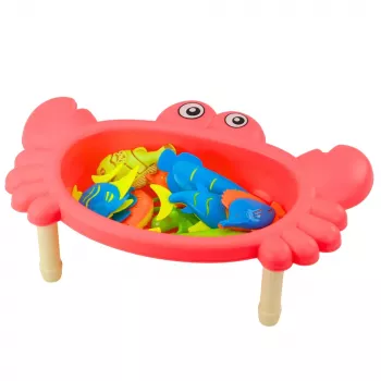 LEAN TOYS Zestaw Wędkarski: Stół Krab, 10 Rybek, Wędka, Cedzak, Różowy
