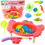 LEAN TOYS Zestaw Wędkarski: Stół Krab, 10 Rybek, Wędka, Cedzak, Różowy