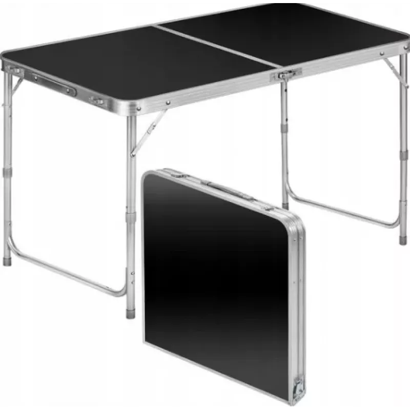 LEAN Składany Stół Kempingowy Regulowany Aluminiowy Czarny 120x60cm