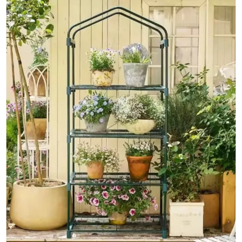 LEAN Mini Szklarnia Balkonowa Ogród 4 Metalowe Półki Folia PCV 69 x 49 x 157 cm