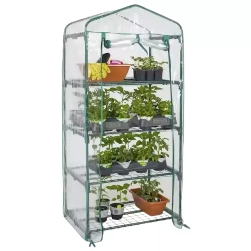 LEAN Mini Szklarnia Balkonowa Ogród 4 Metalowe Półki Folia PCV 69 x 49 x 157 cm