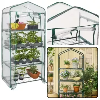 LEAN Mini Szklarnia Balkonowa Ogród 4 Metalowe Półki Folia PCV 69 x 49 x 157 cm