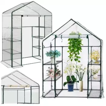 LEAN Mini Szklarnia Balkonowa 4 Metalowe Półki Folia PCV 195 x 143 x 73 cm