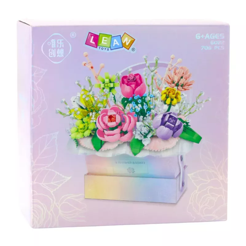 LEAN TOYS Klocki konstrukcyjne Kompozycja w pudełku Flower Box Purple LED 706szt