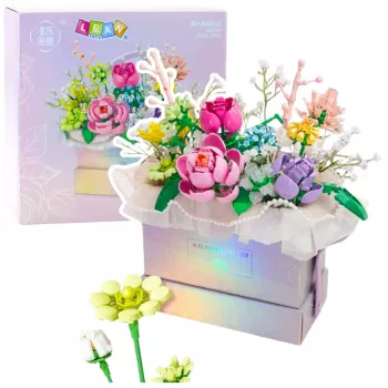 LEAN TOYS Klocki konstrukcyjne Kompozycja w pudełku Flower Box Purple LED 706szt