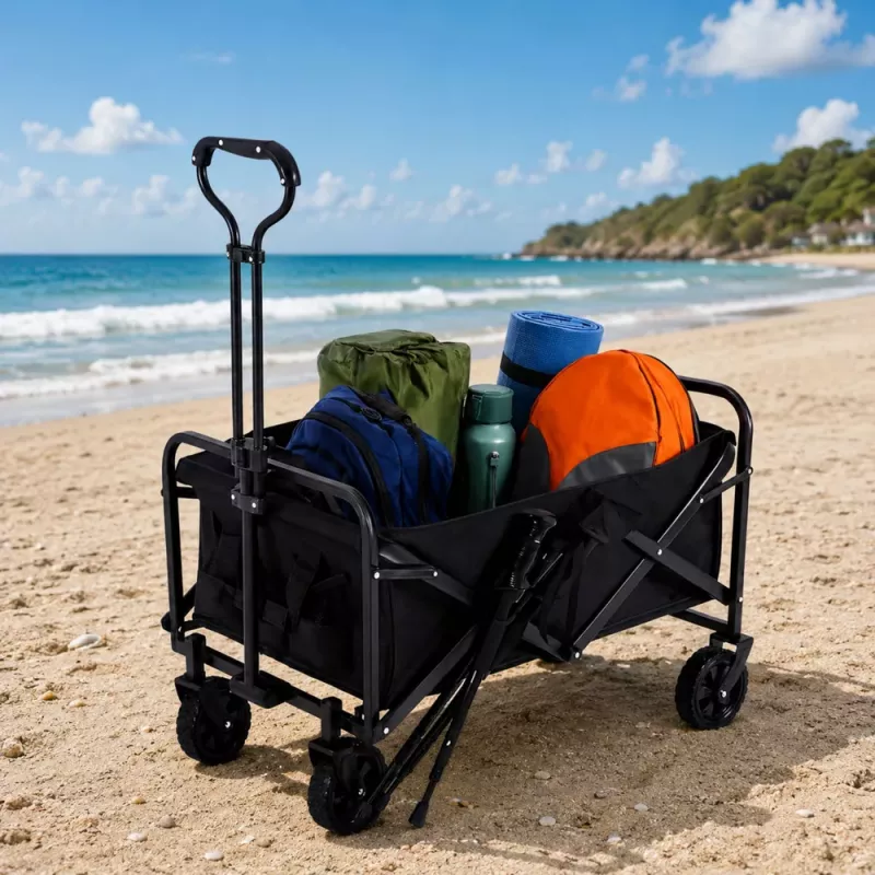LEAN Składany wózek ogrodowo-plażowy transportowy czarny 120L