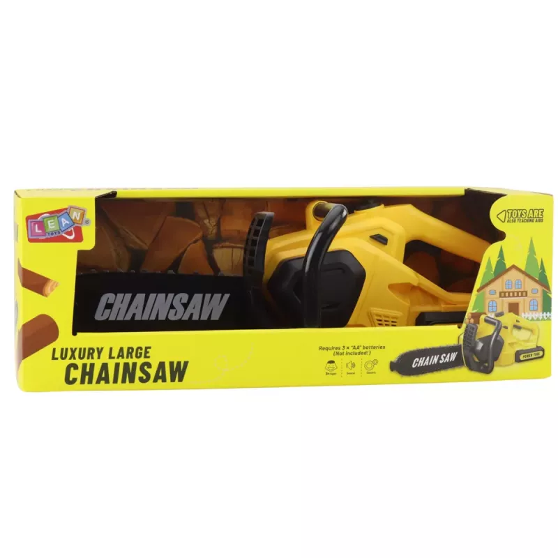 LEAN TOYS Piła łańcuchowa zabawka dla dzieci z dźwiękiem i światłem, żółta