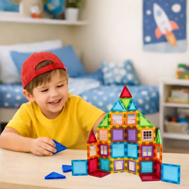 LEAN TOYS 3D Magnetyczne Klocki Konstrukcyjne Puzzle Kolorowe 45 szt.