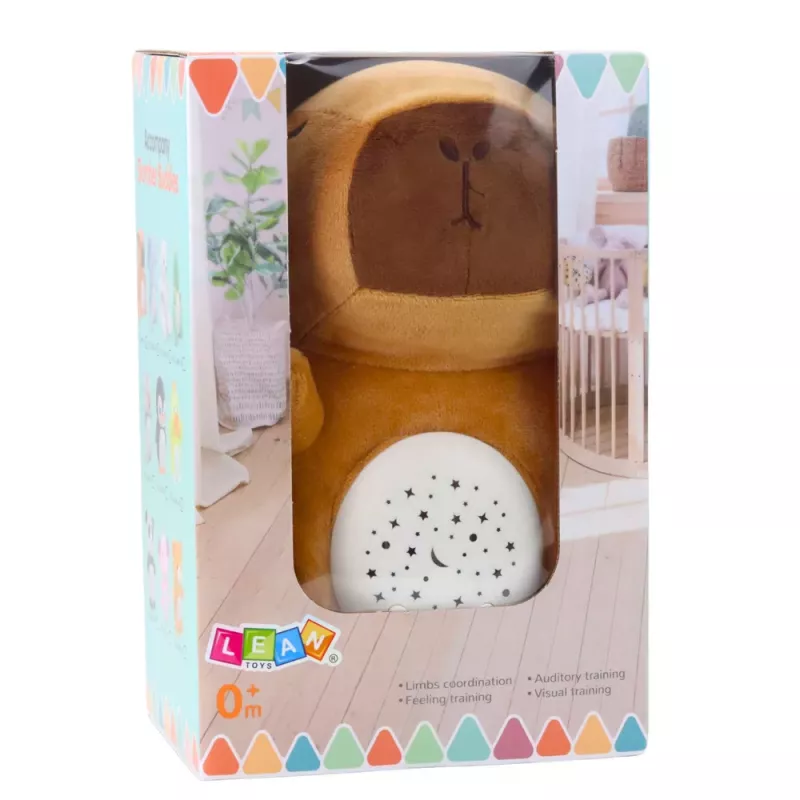 LEAN TOYS Pluszowa Kapibara z Projektorem Gwiazd i Kołysankami, Brązowa