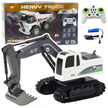 LEAN TOYS Zdalnie Sterowana Koparka Gąsienicowa RC z Światłami i Dźwiękami, Biała, Skala 1:24
