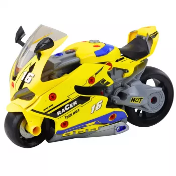 LEAN TOYS 2-in-1 DIY Warsztat Światła Dźwięki Dym Motocykl Żółty 43cm