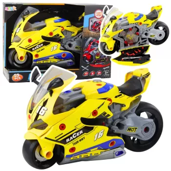 LEAN TOYS 2-in-1 DIY Warsztat Światła Dźwięki Dym Motocykl Żółty 43cm