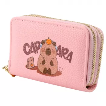 Portfel LEAN dwukomorowy z przegródkami na karty Capybara Pink 12,5 x 8,5 cm