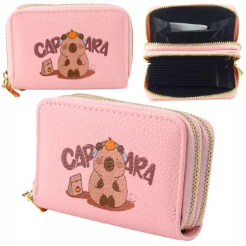 Portfel LEAN dwukomorowy z przegródkami na karty Capybara Pink 12,5 x 8,5 cm