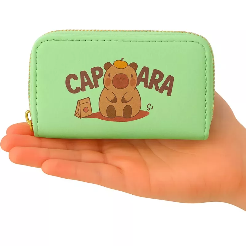 Portfel LEAN dwukomorowy z kieszeniami na karty Kapybara Green 12,5 x 8,5 cm