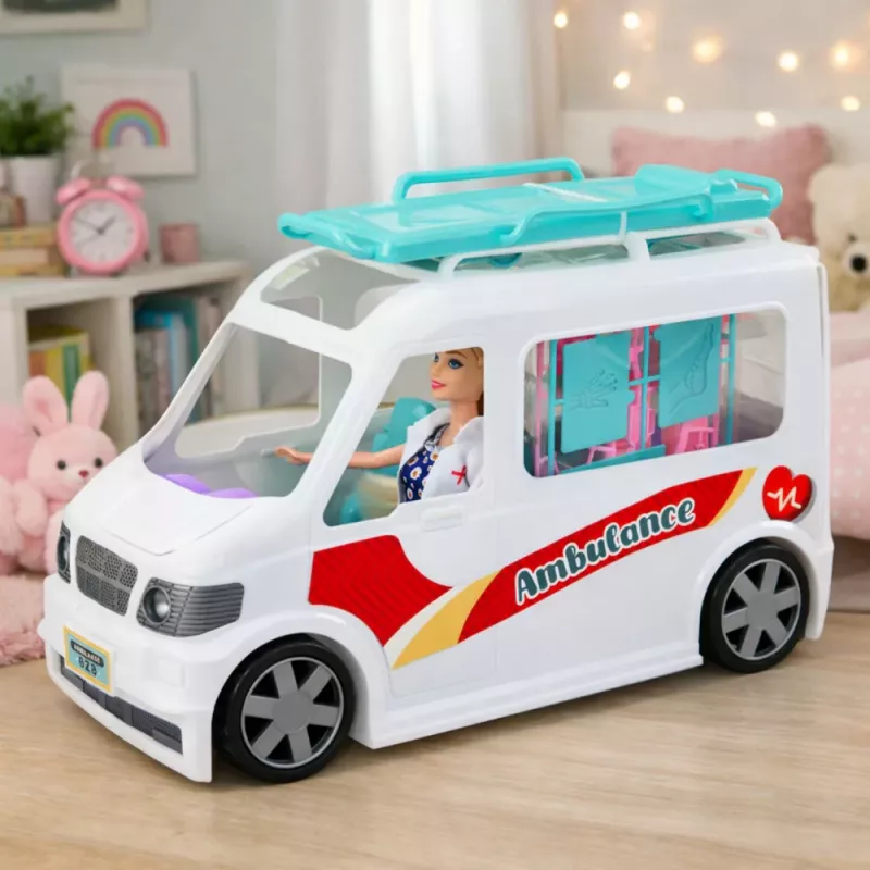 LEAN TOYS Mobilny Szpital Ambulans z Noszami 2w1 Akcesoria Doktora dla Lalek