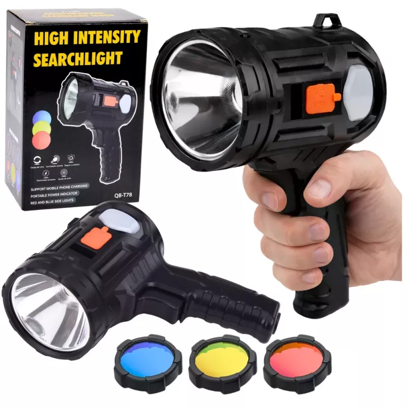 LEAN LED Solar Searchlight Flashlight 6 Modes Powerbank Replaceable Filters 19 cm