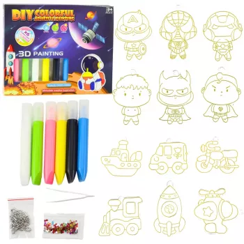 LEAN TOYS 3D DIY Zestaw do Malowania Kosmosu - 12 Zawieszek, 6 Farb, Akryl, Gips, Wiek 6+