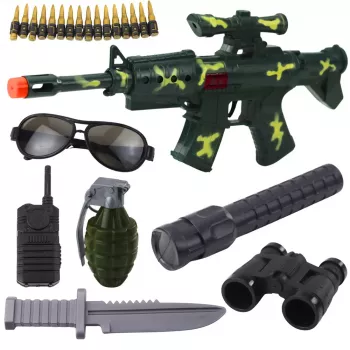 Zestaw karabinu wojskowego LEAN TOYS z akcesoriami, dźwiękiem strzału, khaki