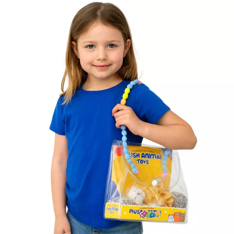 LEAN TOYS Śpiący rudy kot na poduszce figurka z futrzaną torbą z dźwiękami