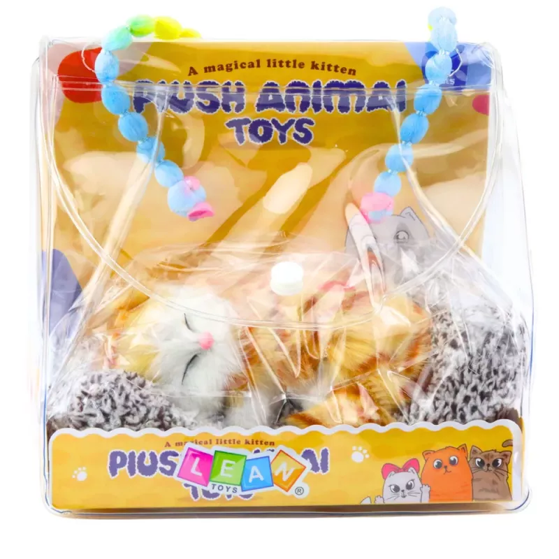 LEAN TOYS Śpiący rudy kot na poduszce figurka z futrzaną torbą z dźwiękami