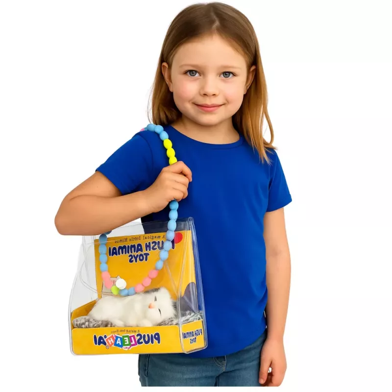 LEAN TOYS Śpiący Biały Kot na Poduszce Figurka z Futrzaną Torbą Dźwięki