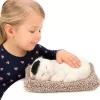 LEAN TOYS Śpiący Biały Kot na Poduszce Figurka z Futrzaną Torbą Dźwięki