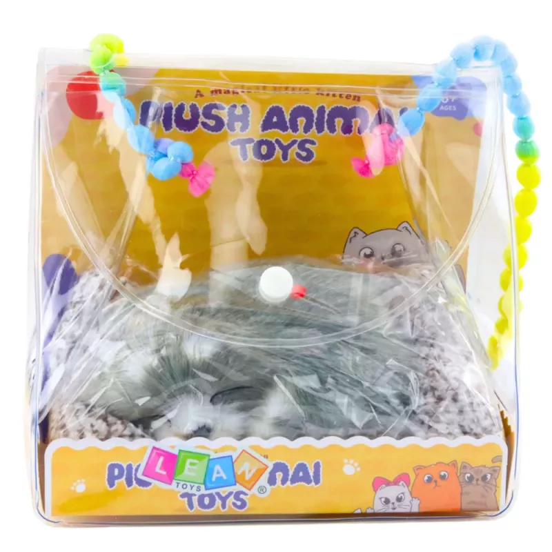 LEAN TOYS Śpiący Husky na Poduszce Figurka z Dźwiękami i Futrzaną Torbą