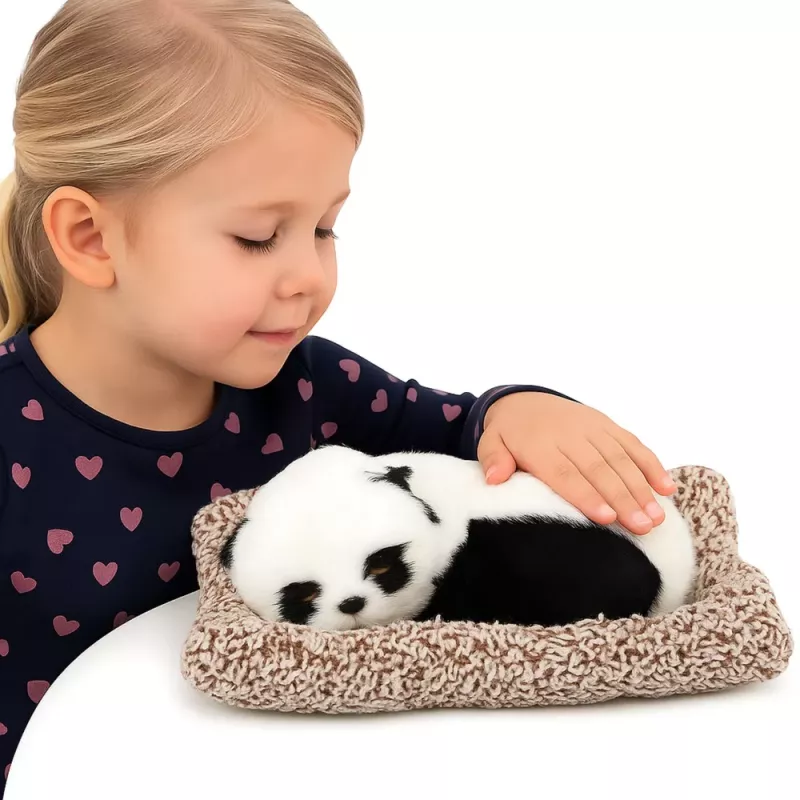 LEAN TOYS Śpiąca Panda na Poduszce Figurka z Futrem i Przezroczystą Torbą