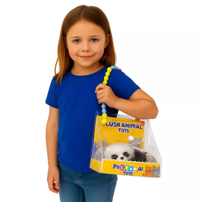 LEAN TOYS Śpiąca Panda na Poduszce Figurka z Futrem i Przezroczystą Torbą