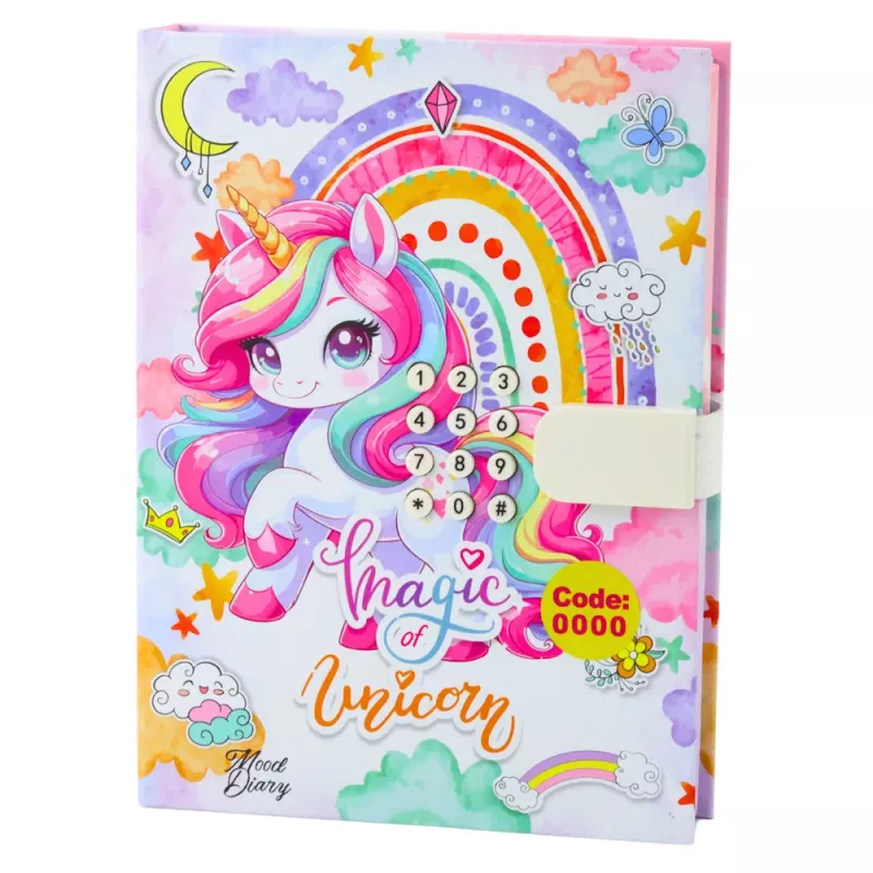 LEAN TOYS Cute Diary Notebook z Zamkiem Szyfrowym i Melodiami Jednorożca, 120 Stron, Kolorowe Liniowane Strony, Twarda Oprawa, dla Dziewczynek 6+