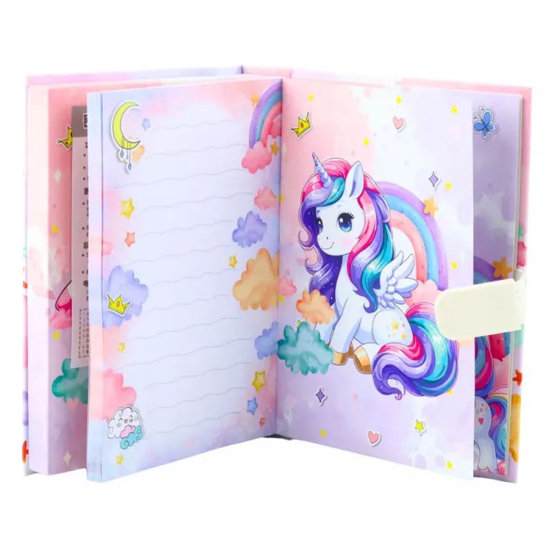 LEAN TOYS Cute Diary Notebook z Zamkiem Szyfrowym i Melodiami Jednorożca, 120 Stron, Kolorowe Liniowane Strony, Twarda Oprawa, dla Dziewczynek 6+