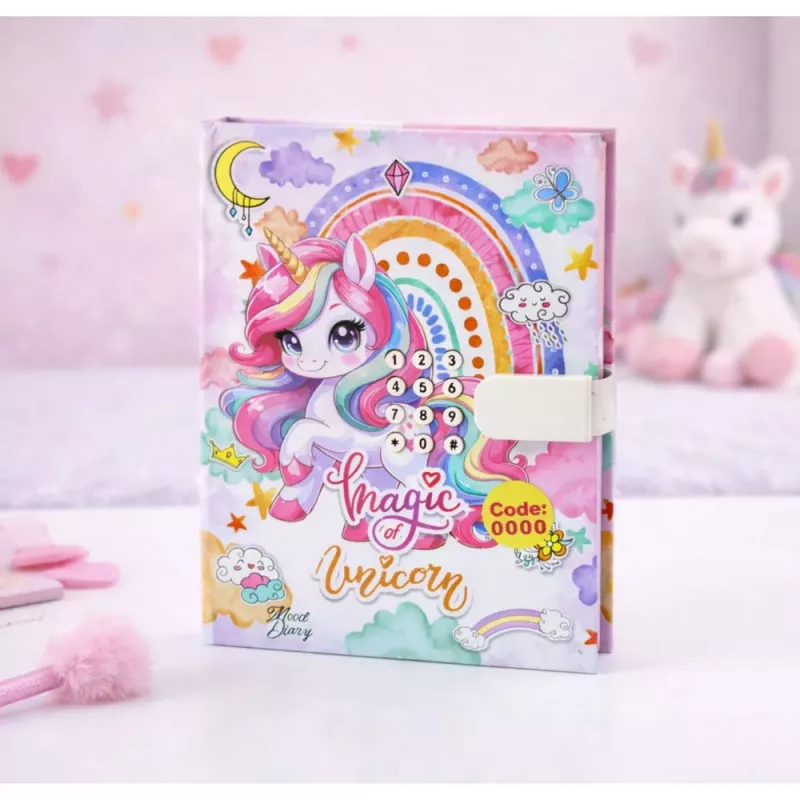 LEAN TOYS Cute Diary Notebook z Zamkiem Szyfrowym i Melodiami Jednorożca, 120 Stron, Kolorowe Liniowane Strony, Twarda Oprawa, dla Dziewczynek 6+