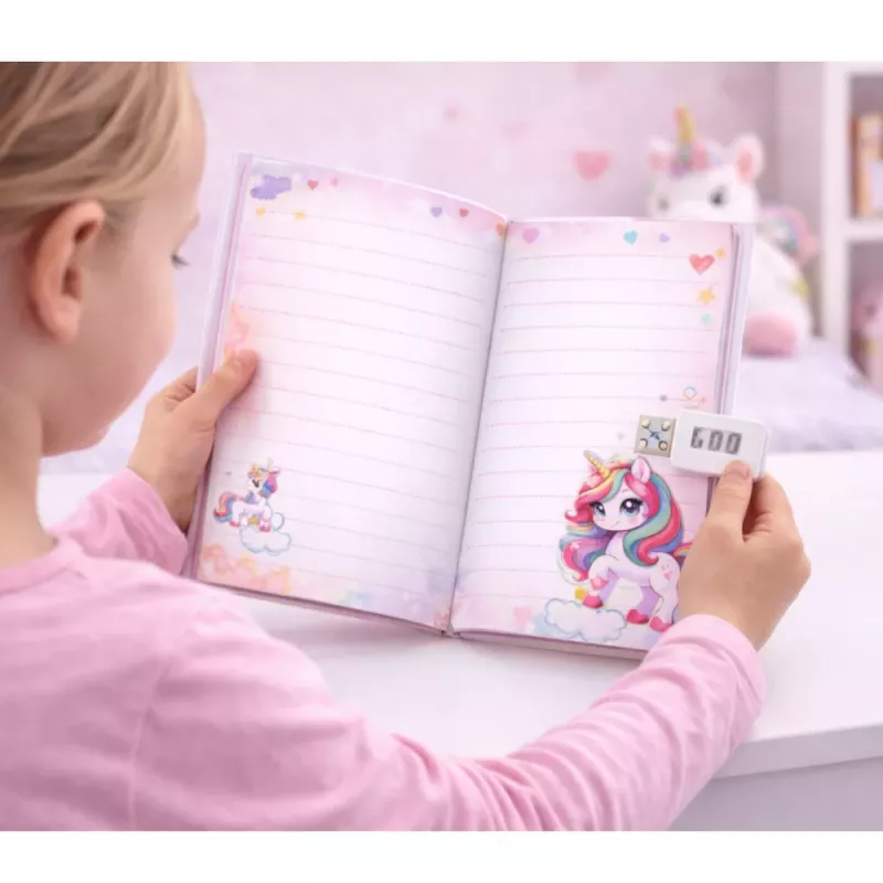 LEAN TOYS Cute Diary Notebook z Zamkiem Szyfrowym i Melodiami Jednorożca, 120 Stron, Kolorowe Liniowane Strony, Twarda Oprawa, dla Dziewczynek 6+