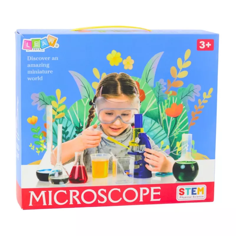 LEAN TOYS Mikroskop edukacyjny dla dzieci z akcesoriami, powiększenie 300x - 1200x