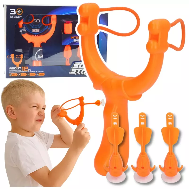 LEAN TOYS Zestaw Strzelecki Gra Zręcznościowa Proca z Dartami z Przyssawkami 3 szt.
