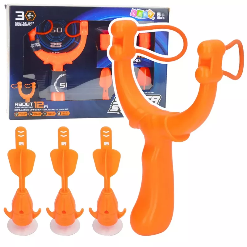 LEAN TOYS Zestaw Strzelecki Gra Zręcznościowa Proca z Dartami z Przyssawkami 3 szt.