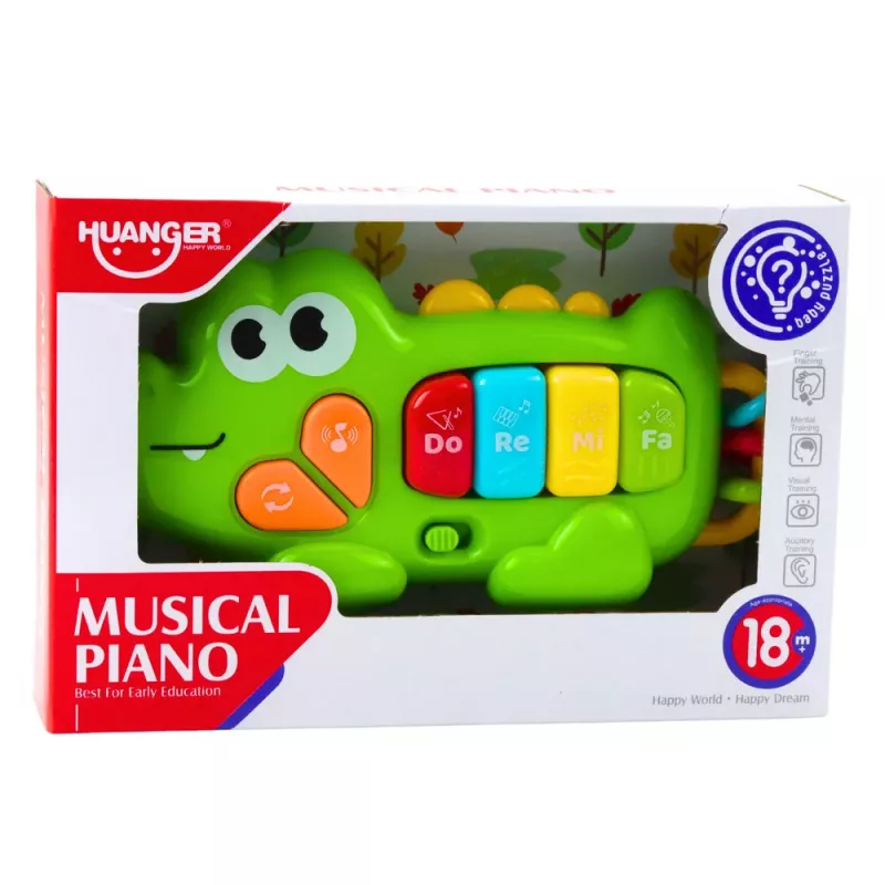 LEAN TOYS Interaktywne Pianino Muzyczne dla Maluchów Krokodyl Koraliki Zielony