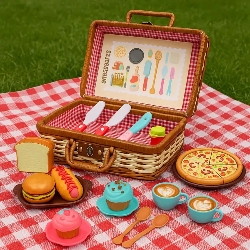 LEAN TOYS Zestaw Koszyka Piknikowego Pleciony z Akcesoriami 33 szt.