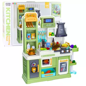 LEAN TOYS Kuchnia dla dzieci z obiegiem wody, zmieniającą kolor żywnością i parą, zielona, 64 elementy